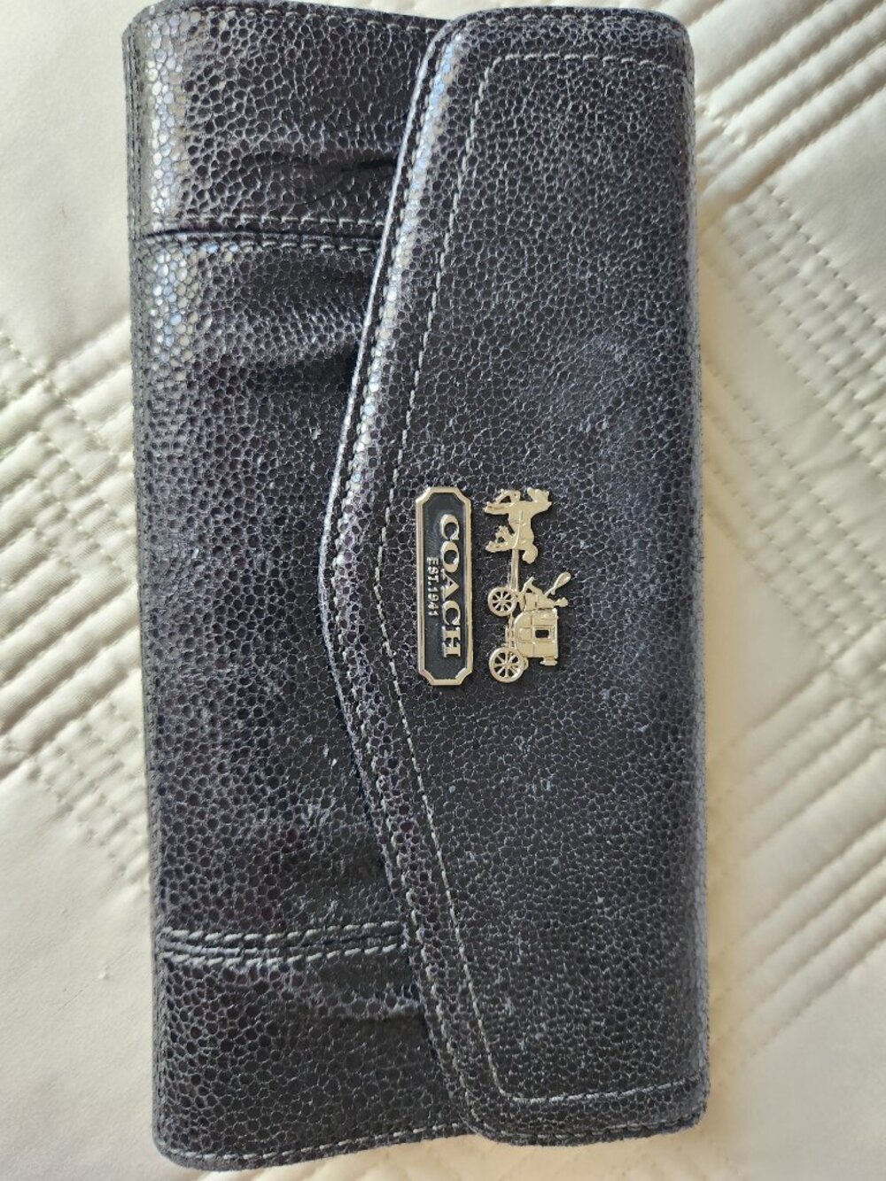Coach Polished Pebble Black Leather Wallet